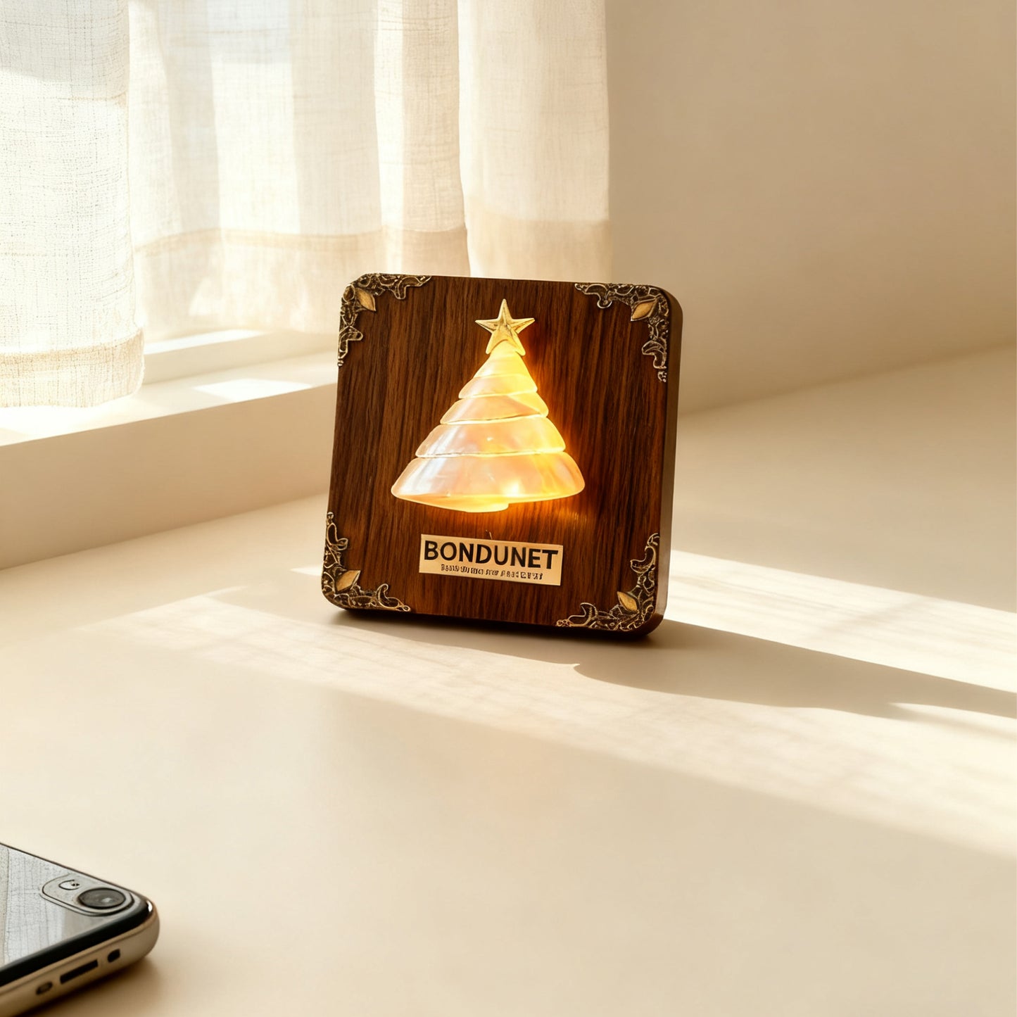 Cyber Shell Christmas Tree Night Light | Handcrafted Wood Frame with LED Conch Shell Design | Holiday Home Decor
