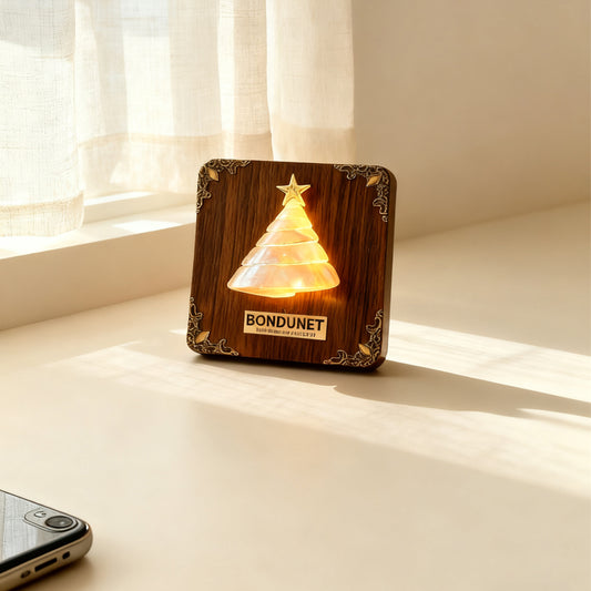 Cyber Shell Christmas Tree Night Light | Handcrafted Wood Frame with LED Conch Shell Design | Holiday Home Decor