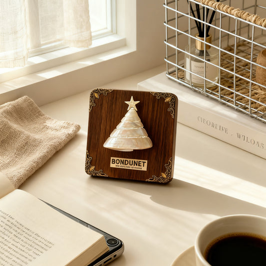 Cyber Shell Christmas Tree Night Light | Handcrafted Wood Frame with LED Conch Shell Design | Holiday Home Decor