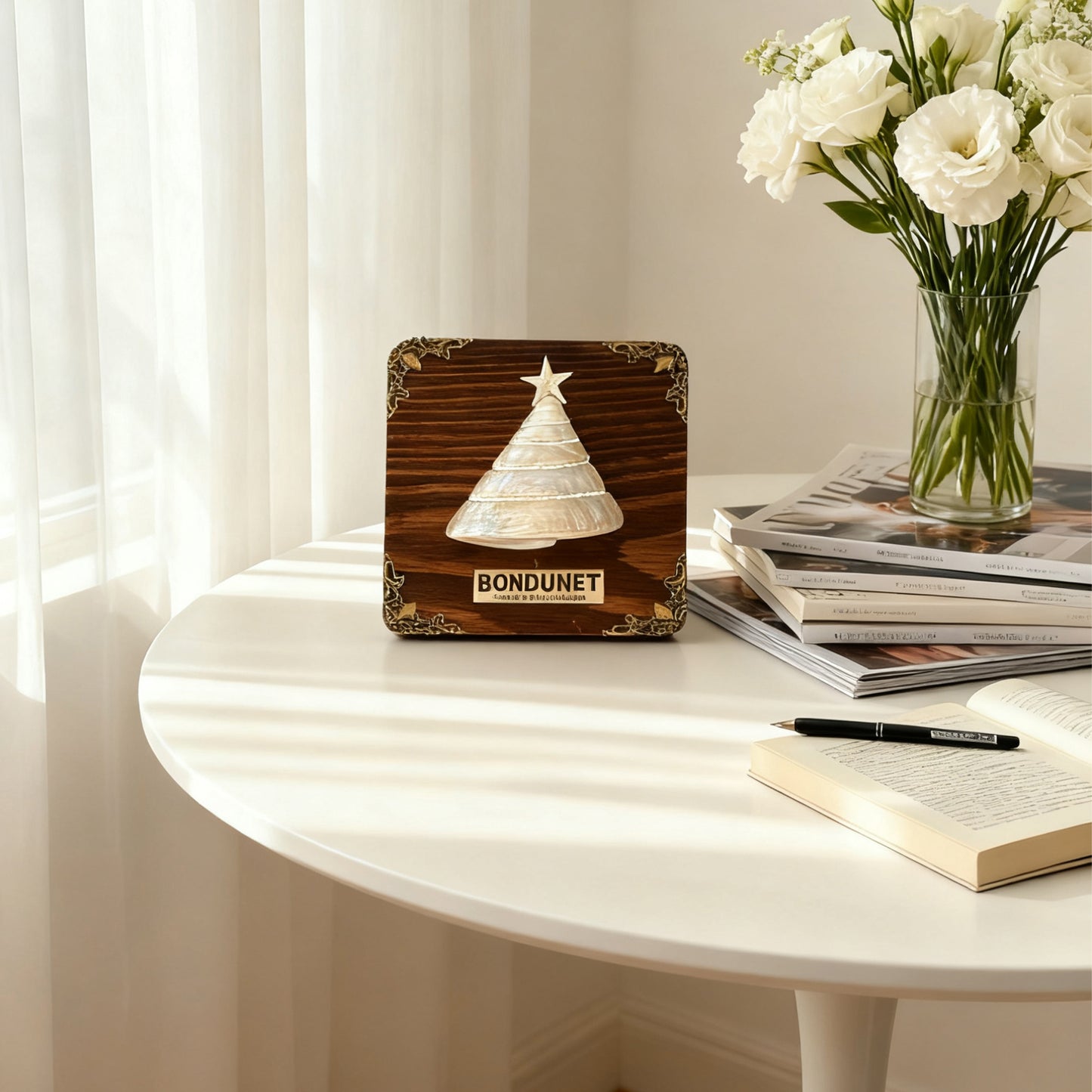 Cyber Shell Christmas Tree Night Light | Handcrafted Wood Frame with LED Conch Shell Design | Holiday Home Decor