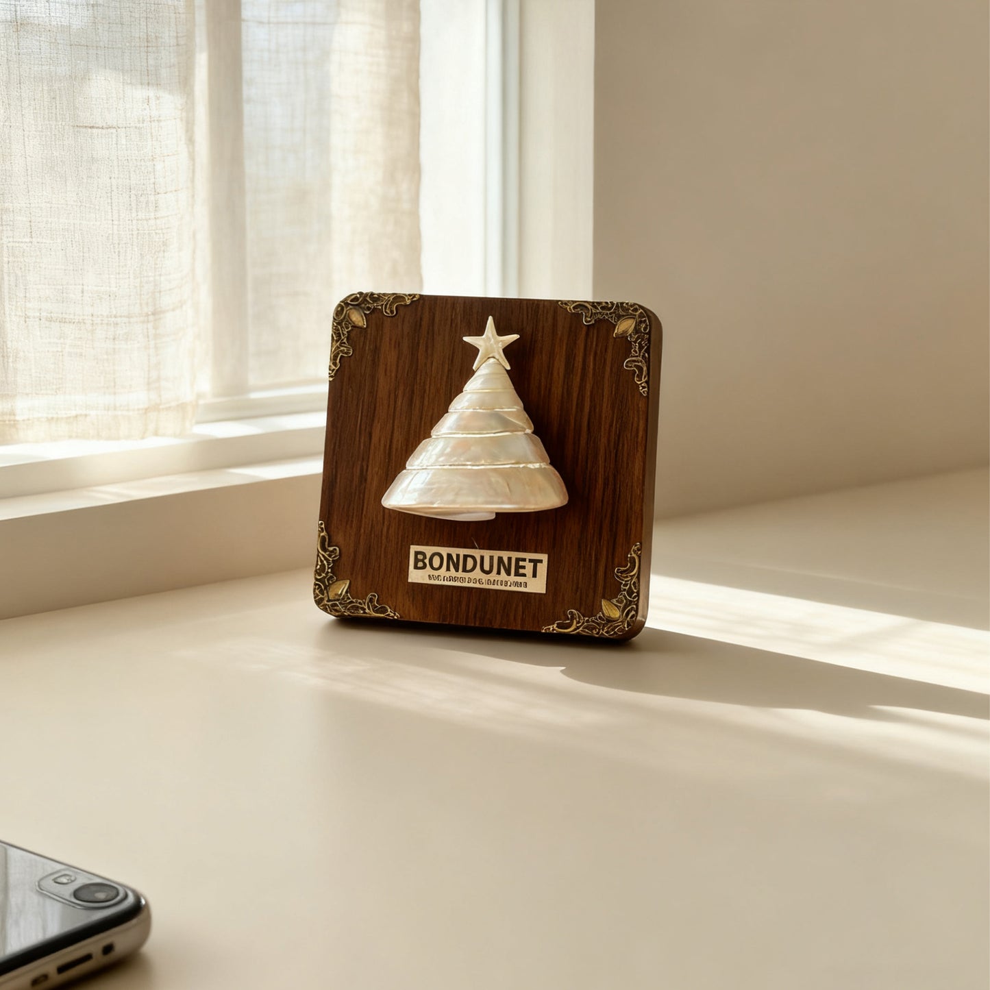 Cyber Shell Christmas Tree Night Light | Handcrafted Wood Frame with LED Conch Shell Design | Holiday Home Decor