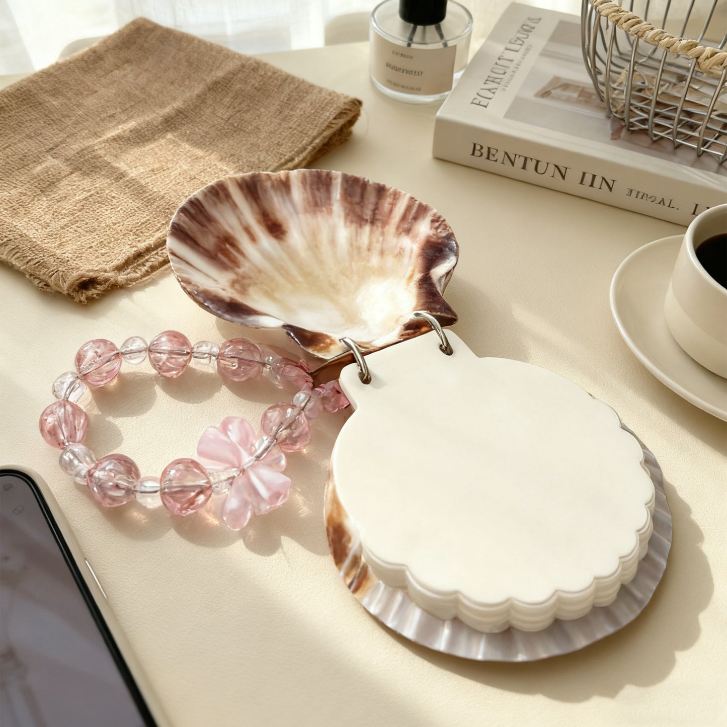 Cyber Shell Wish Journal - Handcrafted Scallop Shell Dream Book | Ocean-Inspired Planner with Shell-Shaped Pages