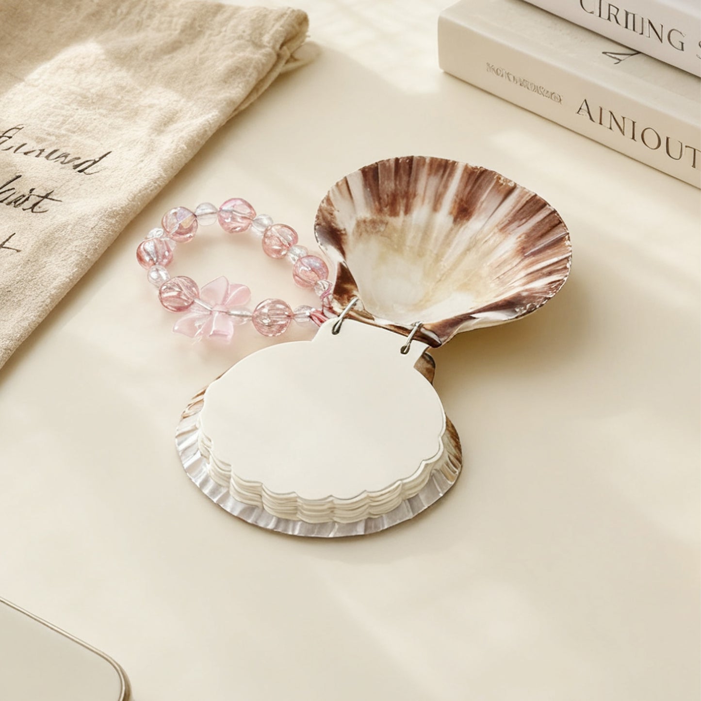 Cyber Shell Wish Journal - Handcrafted Scallop Shell Dream Book | Ocean-Inspired Planner with Shell-Shaped Pages