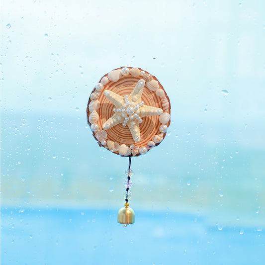 Handcrafted Ocean Wind Chime Magnet | Natural Wood & Seashells | Starfish Design with Gentle Bell Sound